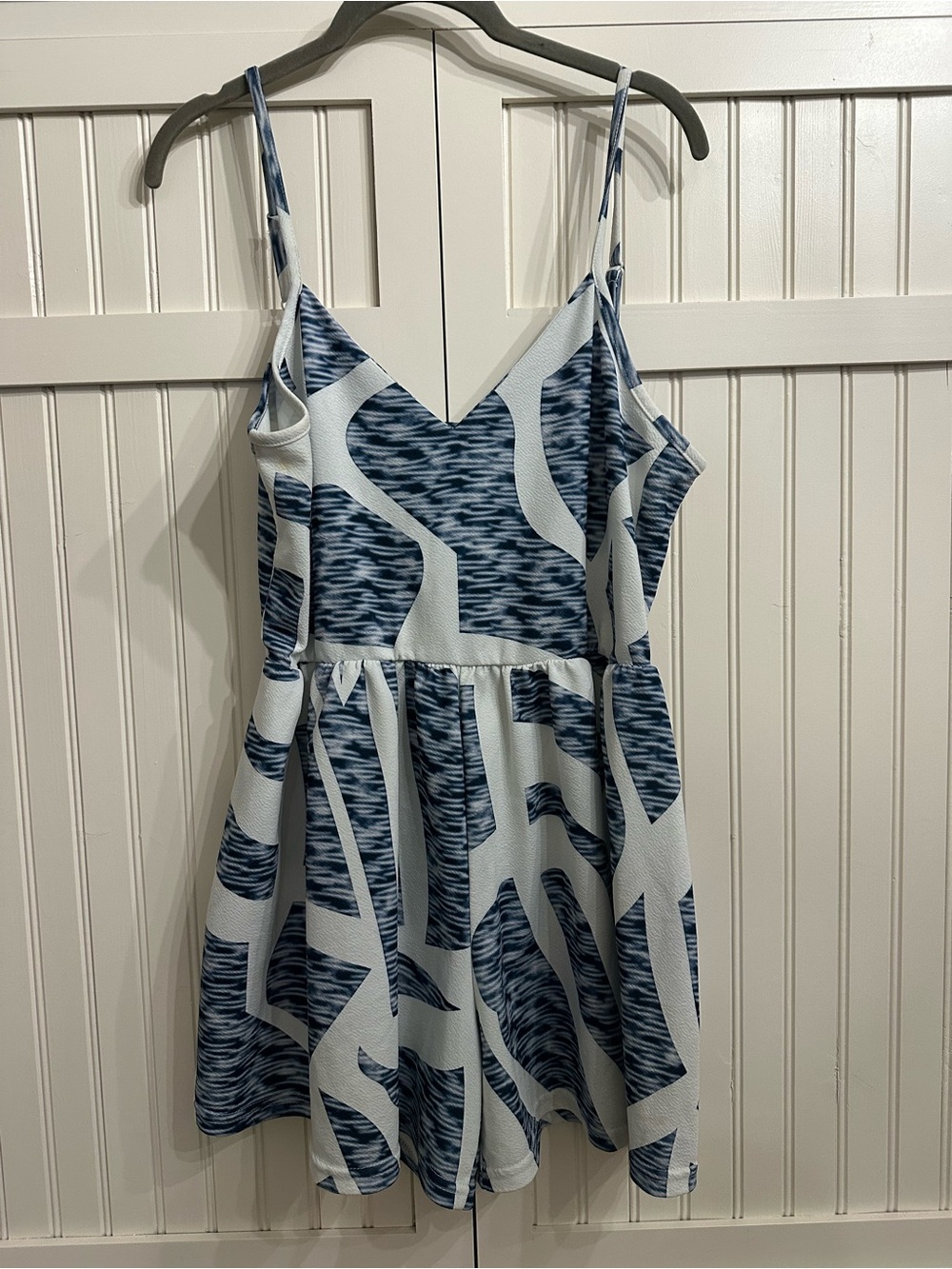 Sherosa Blue Patterned Spaghetti-Strap Romper Size XXL
